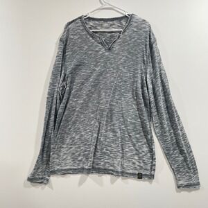 Lucky Brand Venice Burnout Mens Gray Long Sleeve Notch Neck Shirt Large